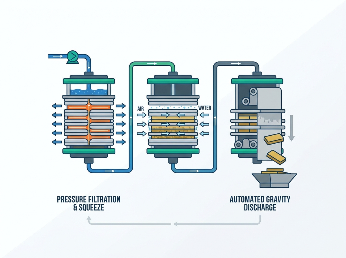 Industrial filter press equipment separating liquids and solids in a modern automated facility